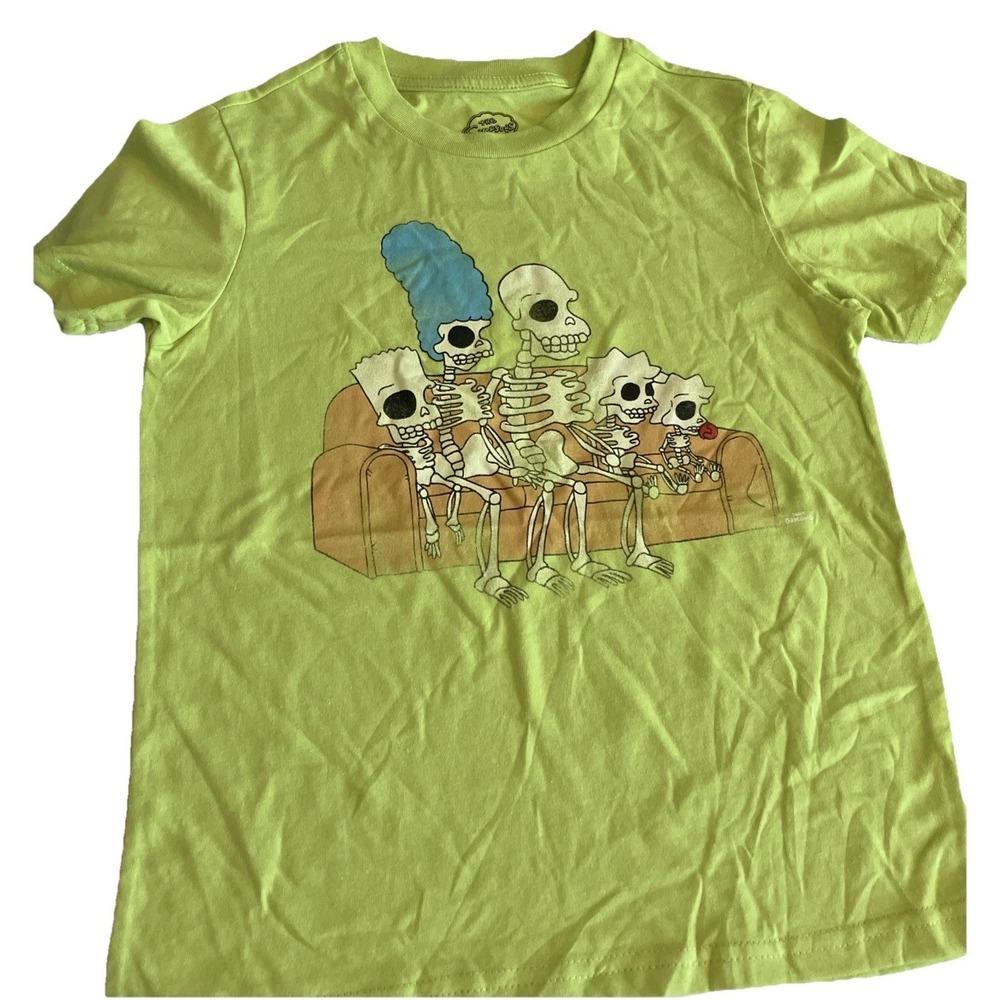 The Simpsons T-Shirt Youth Large Green New Skeleton Family Couch Gag Graphic